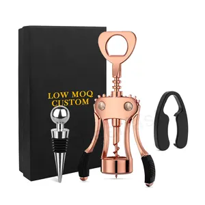 High Quality Zinc Alloy Rose Gold Wing Corkscrew Wine Opener Stopper And Foil Cutter Tools Gift Set of 3 Wine Opener Kit
