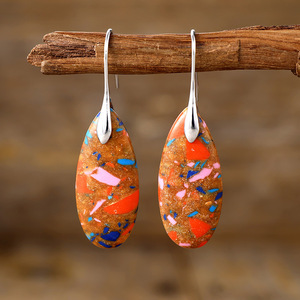 Pendientes de Gota de Lágrima Azul Turquesa, Pendientes Colgantes con Gancho, Joyería de Piedra Ovalada para Mujer - Product Image 6