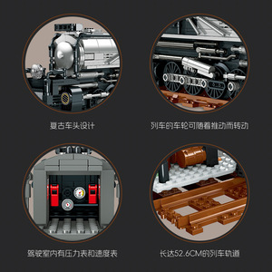Modelo de Tren de Vapor <span class=keywords><strong>Bigboy</strong></span>, Serie Ferroviaria Retro Europea, Bloques de Construcción de Partículas Pequeñas, Regalo, JJ9245, 1277 Piezas/Set - Product Image 3