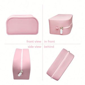 Eco-Friendly Durable Portable <b>Large</b> Waterproof Silicone Makeup Organizer Bag Zipper Closure Fashion Design Solid Color <b>Outdoor</b> - Product Image 5