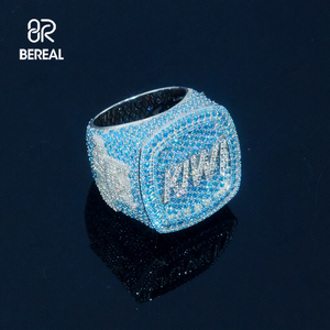 Custom Letter Logo Vvs Iced Out Blue <strong>Moissanite</strong> Hip Hop <strong>Ring</strong> Pass Diamond Test 925 Silver 18K Gold Plated Fine Jewelry <strong>Rings</strong> <strong>Men</strong> - Product Image 1