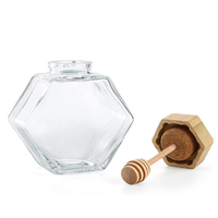 Bocaux en verre hexagonaux de haute qualité de 100 ml, 220 ml et 380 ml avec couvercles en bois pour le stockage du miel, des bonbons et du sucre