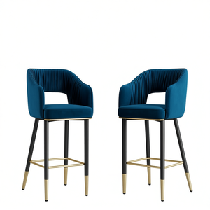 Modern <b>Blue</b> Velvet Upholstered <b>Bar</b> <b>Stools</b> Metal Frame Home <b>Bar</b> Furniture - Product Image 1