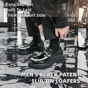 Nouvelles Chaussures Décontractées de Créateur à Semelle Épaisse Style Non-Plat à Enfiler pour Hommes, Mocassins Confortables Noirs en Cuir Verni, Chaussures de Mariage Plates - Product Image 3