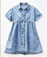 Robe Courte en Jean Délavé Vintage à Manches Courtes pour Femme, Coupe Ample et Décontractée, Style Babydoll, Mini Robe à Volants, Tendance Été