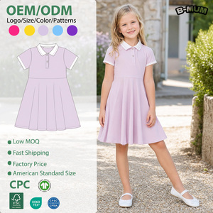 Vestito Polo a Maniche Corte <span class=keywords><strong>per</strong></span> Bambine, Abito in Maglia con Colletto <span class=keywords><strong>per</strong></span> Bambine Piccole, Taglia Standard USA, Abbigliamento Casual <span class=keywords><strong>per</strong></span> Scuola e Uso Quotidiano, Etichetta Privata OEM - Product Image 1