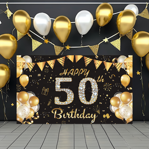 Joyeux 50e <span class=keywords><strong>anniversaire</strong></span> bannière <span class=keywords><strong>personnalisé</strong></span> créatif noir or <span class=keywords><strong>anniversaire</strong></span> fond tissu photographie fond bannière - Product Image 5