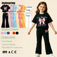 Ensemble 2 pièces pour filles : T-shirt à manches courtes avec nœud papillon et pantalon évasé – Tenue décontractée d'été pour enfants – Vêtements de mode streetwear
