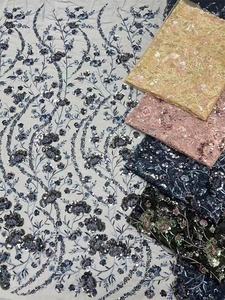 EN Stock en gros brillant perlé broderie 3D paillettes dentelle tissus pour vêtements de mariée personnalisé coloré Tube Sequin Tulle tissu - Product Image 6