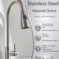 Robinet de cuisine monocommande en acier inoxydable 304 avec douchette extractible, eau chaude et froide, cartouche céramique, design moderne et minimaliste