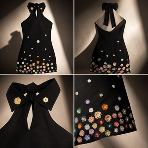 Vestido Sexy sin Mangas con Espalda Descubierta y Flores Coloridas, Vestido Halter con Flores 3D, Mini Vestido Ajustado Elegante para Fiesta - Product Image 2