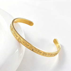 Zeadear fashion 18k gold <b>engraved</b> tribal geometric motif custom metallic elegant designer bulk stainless steel cuff bracelet - Product Image 1