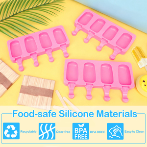 Moules à sucettes glacées DIY en silicone de qualité alimentaire sans BPA, 4 cavités, ovales, pour glaces, gâteaux, sucettes glacées, rose - Product Image 6