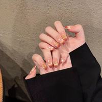 Diseño #1990 Alta calidad Hecho a mano 10 piezas Prensa francesa en las uñas Simple Star Almond Nail Art Gel grueso Uñas artificiales