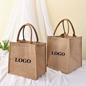 Bolsa de Compras Personalizada con Logotipo, Bolsa de Lona de Color Kraft, Bolsa de Yute Reciclado con Asas de Lino, Bolsa de Regalo Promocional con Logotipo - Product Image 1