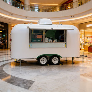 รถเข็นขายของเคลื่อนที่ 4 ล้อ สีขาวและสีเขียว สำหรับขายไอศกรีมและกาแฟริมชายหาด - Product Image 3