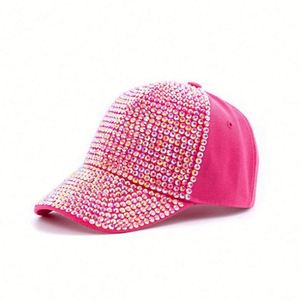 Wholesale Bling Bling Rhinestone Baseball Cap Unisex Pink Custom Sporty Image 100% Cotton Metal Buckle - Product Image 1