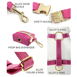 Comfortable Warm Customized Color Corduroy Material Walking Outdoor Pet <b>Dog</b> Collar Leash Set With Harness Poopy Bag Bowtie Kit - Product Image 5