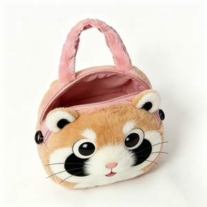 Bolso de Mano de Peluche de Mapache Rosa Personalizado con Ojos Grandes, Bolso Bandolera de Hombro de 2 Formas de Uso, Animal de Peluche Suave de Dibujos Animados Kawaii - Product Image 1