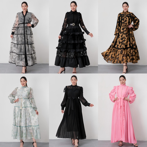 <span class=keywords><strong>Abiti</strong></span> Eleganti di Alta Qualità con Maniche <span class=keywords><strong>a</strong></span> Sbuffo in Jacquard Nero e Oro, Vestito Casual Chic per Feste, Produzione ODM all'Ingrosso - Product Image 4