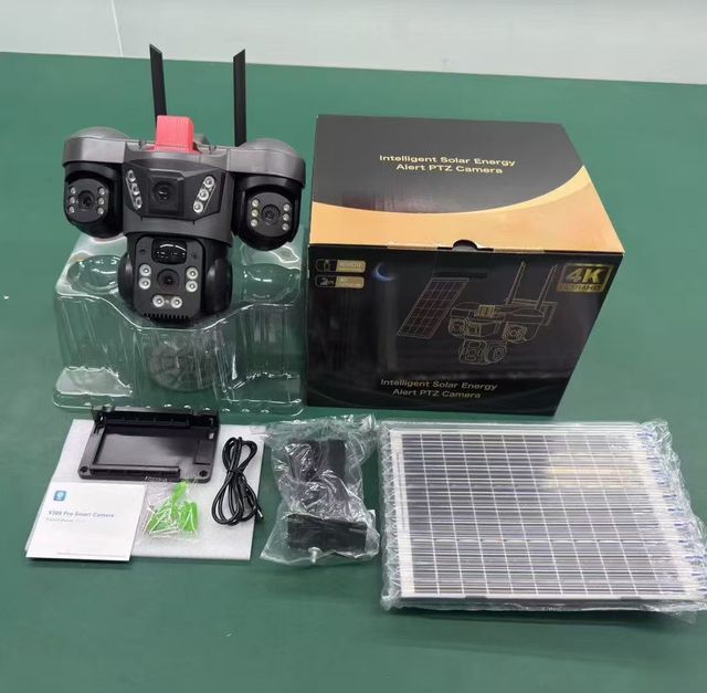 X3 V380 360-degree Panoramic Four-screen Four-lens Wireless Wi-Fi/4G Solar-powered Camera Surveillance Dome and Gun-type Device