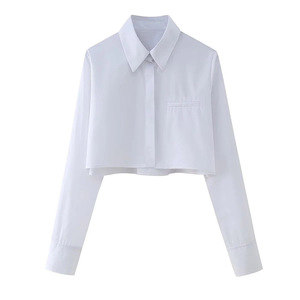 Camicia a maniche lunghe per le donne <span class=keywords><strong>con</strong></span> un senso di Design cintura foglia di loto Swing <span class=keywords><strong>Top</strong></span> corto a righe - Product Image 4