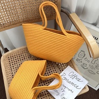 FSP720 vente chaude Simple couleur unie décontracté coton corde tissé sac de plage à la main herbe femmes été paille sac à main tressé fourre-tout