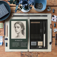 Kit de Dessin de Portrait Premium Personnalisable Professionnel avec Fusains, Crayons Graphite, Gommes et Estompes