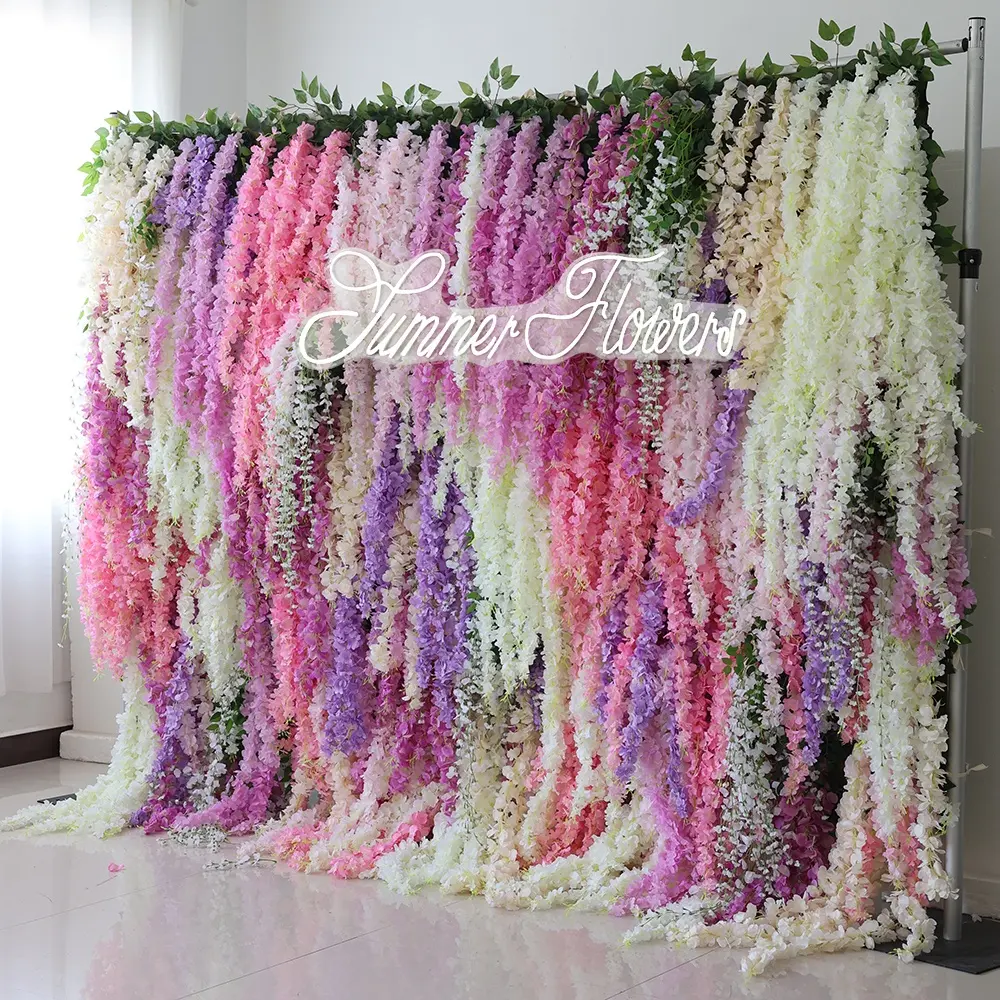 2022 New product wedding background ceiling decorative artificial silk wisteria vine curtain flower wall backdrops
