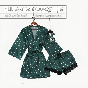 Nueva Llegada: Conjunto de Pijamas de Satén de 3 Piezas para Mujer, Talla Grande, Estampado Informal para Primavera, Ropa de Dormir con Tela Transpirable y Suave - Product Image 2