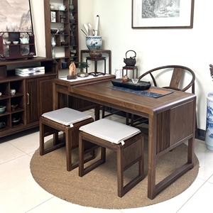 Nouveau bureau en bois massif de style chinois avec finition en noyer noir - Table à thé multifonctionnelle et combinaison d'écriture de style chinois - Product Image 3