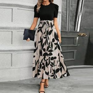 2025 <span class=keywords><strong>elegante</strong></span> Boho modesto <span class=keywords><strong>abito</strong></span> lungo floreale da <span class=keywords><strong>donna</strong></span> con maniche corte a vita lunga stile impero con cintura e tinta tinta tinta tinta estiva - Product Image 3