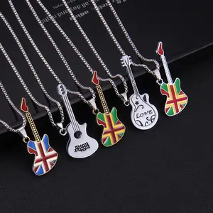 40styles Stainless Steel Guitar Necklace Music Electrical Guitar Pendant Necklace Graduation Gift for Musician Musical Student