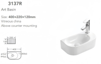 Cuvette suspendue murale d'art de petite taille en forme de rainure cannelée glaçure cuvette en céramique évier de lavabo de comptoir pour salle de bain