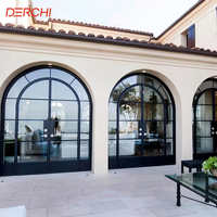 DERCHI Elegantes Puertas de Vidrio y Acero de Estilo Francés, Diseño de Puertas y Ventanas de Vidrio Arqueadas, Puertas Exteriores