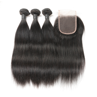 LSY Paquets de cheveux vierges brésiliens de vison brut avec fermeture Cuticule alignée Cheveux raides Cheveux humains HD Lace Wave Style