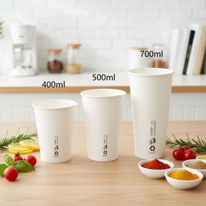 แก้วกระดาษสีขาวธรรมดาขนาด 16 ออนซ์ (500 มล.) แบบใช้แล้วทิ้ง เป็นมิตรกับสิ่งแวดล้อม ทนทาน พิมพ์โลโก้ได้ สำหรับกาแฟ ชานมไข่มุก พร้อมฝาปิด - Product Image 1