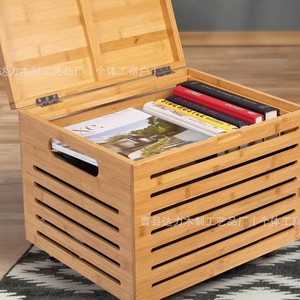 Boîte de rangement carrée en bois avec couvercle et poignée pour l'organisation du bureau, design recouvert d'un motif en grain de bois massif - Product Image 1