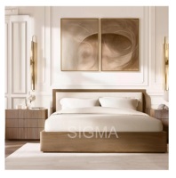 Ensemble de lit de style moderne, design artisanal personnalisé, lit double avec placage en chêne