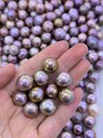 Perles d'eau douce naturelles en vrac Edwin, 13-15 mm, couleur rose-violet vibrante, presque rondes, pour la fabrication de bijoux, Edison