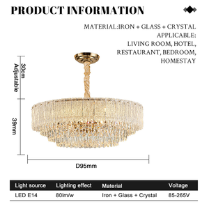 Elegante Lámpara <span class=keywords><strong>de</strong></span> Cristal <span class=keywords><strong>de</strong></span> Hierro E14 <span class=keywords><strong>de</strong></span> Bajo Consumo para Villa, Restaurante, Hogar, Lámpara Colgante LED con Control <span class=keywords><strong>de</strong></span> Interruptor - Product Image 2