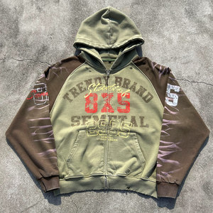 High Quality Heavyweigh Hoodie Cotton Raglan Sleeve French Terry Graphic Zip Hoodie Distressed Acid Wash Zip up Hoodie Men - Product Image 1