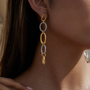 ต่างหูระย้าทรงโคมระย้า สีทองและสีเงิน ดีไซน์เรขาคณิตทรงตัวโอ ประดับพู่ห้อย เครื่องประดับแฟชั่น - Product Image 3