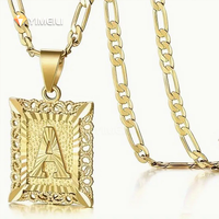YML & Acier Inoxydable Initiale 18K Vermeil Plaqué Or Lettres Pendentif Collier Fleur Bord Carré Lien Anniversaires Bijoux