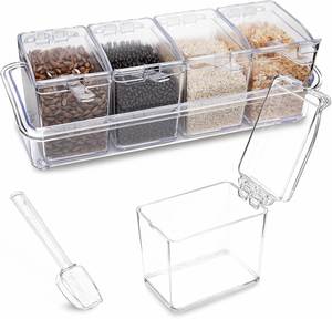 Kitchen Spice Storage Box Stackable Clear Acrylic Square <b>Canister</b> Containers <b>Set</b> with Lid Food Grade Injection Molded - Product Image 1
