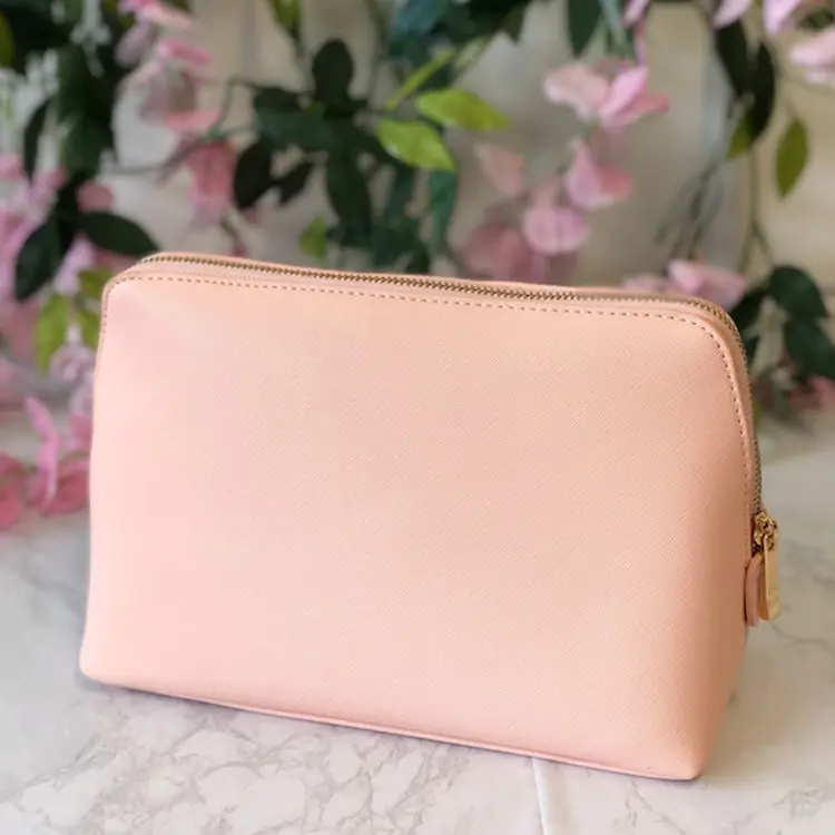 Wholesale Promotion Women Pink Pu Cosmetic Pouch Faux Leather Makeup Bag