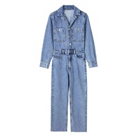 Femmes décontracté Vintage combinaison combishort couleur unie ample grande taille nouveau été Denim Collection bouton décoration Logo taille