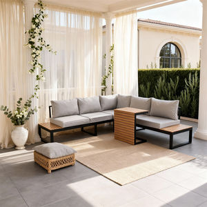 Ensemble de conversation d'extérieur en forme de L résistant aux intempéries avec structure robuste, couleur personnalisable et table d'appoint, conçu pour résister aux éléments atmosphériques - Product Image 2