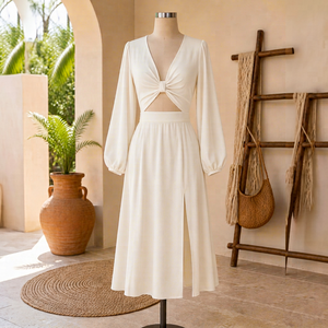 Vestido midi de mujer con corte en A, manga larga y diseño retorcido en la parte delantera |   Moderno, Dulce, Formal, Elegante, para Fiestas - Product Image 1