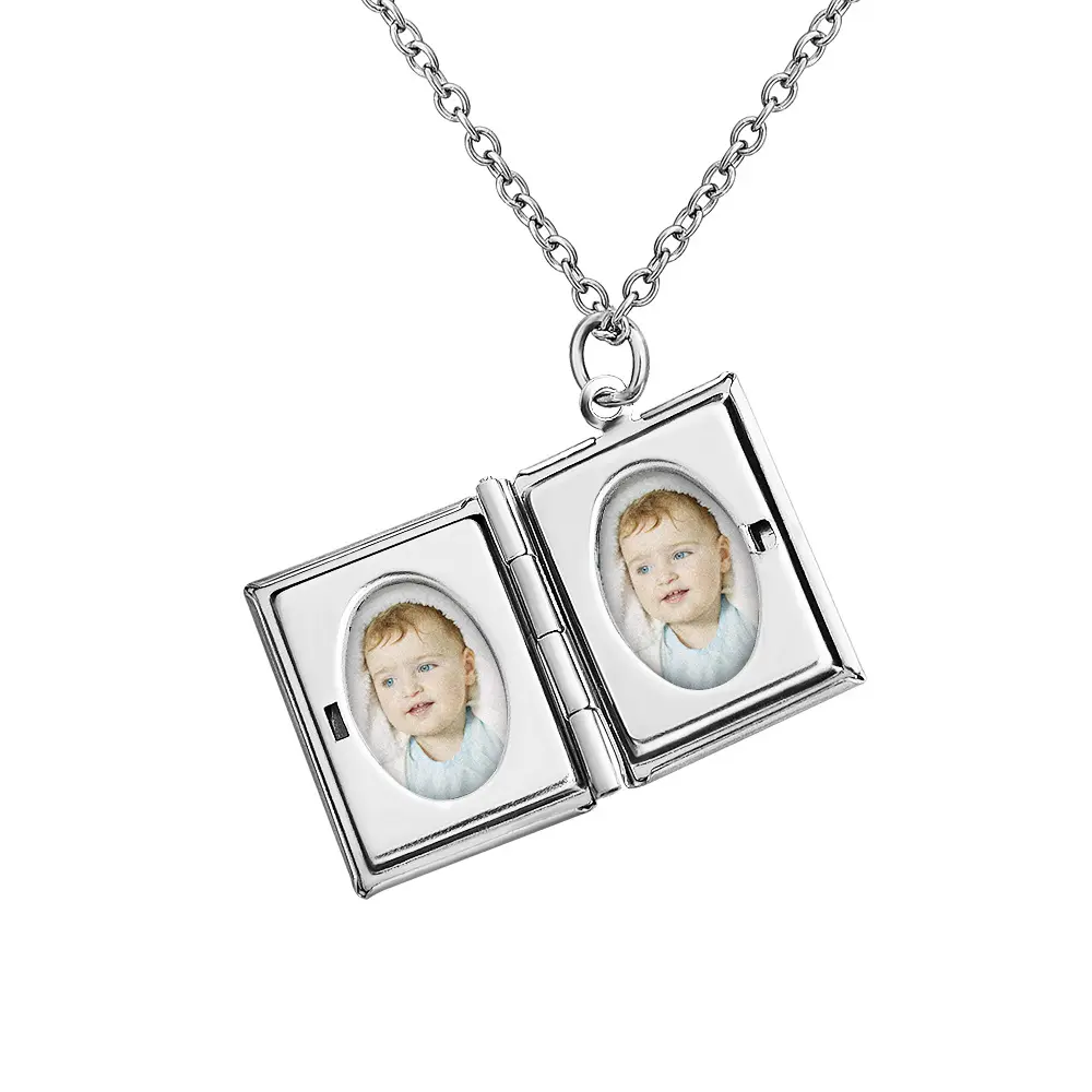 Personalized Pendant Necklace Custom Any Photo Text&Symbols Books Locket Necklace That Holds Pictures Memory Necklace